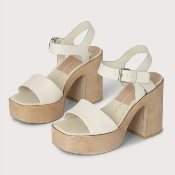 BRAND NEW MI,IM LOS ANGELES LEATHER WOODEN PLATFORM HIGH HEEL SANDALS - Picture 1 of 16